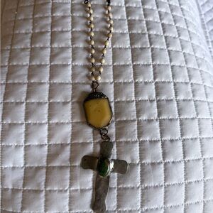 Artisan Silver Necklace with Green and Cream Accents